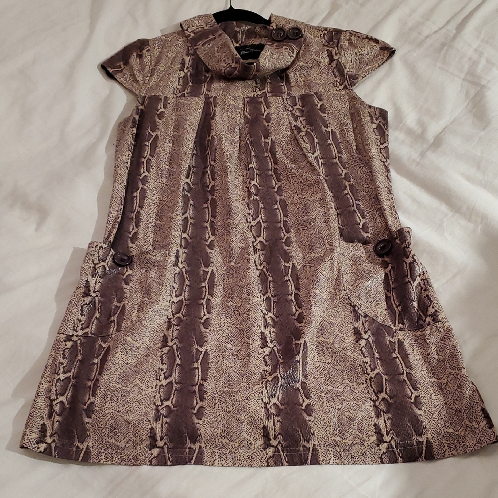 Chic Snake Print Mini Dress With Cute Pockets